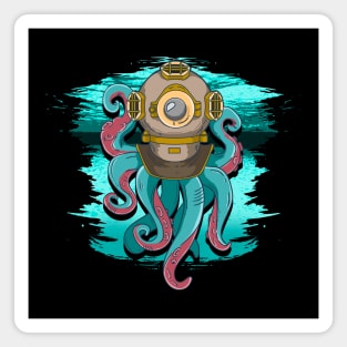 Scuba Diving Octopus Steampunk Magnet